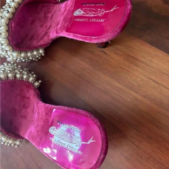 NEW Jeffrey Campbell Free People Pearl PORTIA pink velvet heel sandals retro 6.5 - Picture 8 of 8